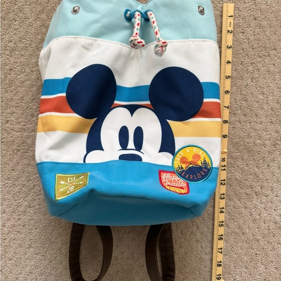 DISNEY Retro Camp Mickey Mouse Round Bottom Multicolor ParkVacation Bag Backpack - Picture 6 of 11